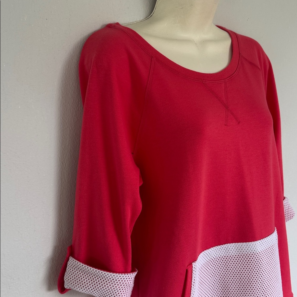 Coral Bay pink white mesh pouch pocket crop sleeve cotton top size small - Picture 7 of 15